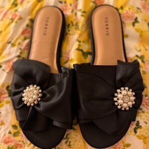 Torrid Black Sandals with Jewel Brooch